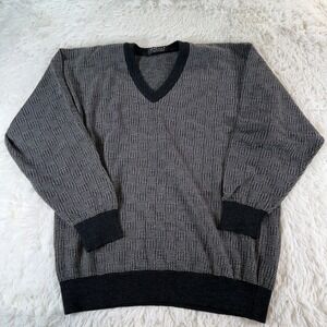 Vintage Jaeger Mens Wool Patterned V-Neck Sweater Medium Great Britain Classic